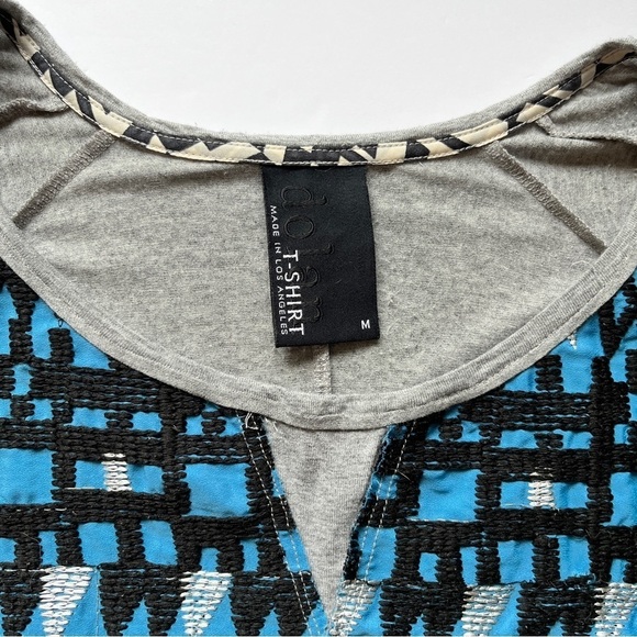 Dolan T-Shirt Anthropologie Blue & Gray  Lamai Embroidered Top Southwestern Sz M - Picture 13 of 15